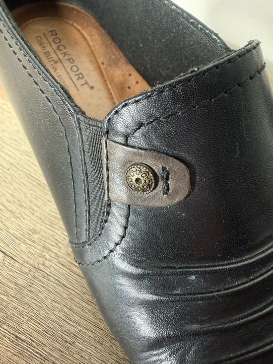 ROCKPORT Black Leather Cobb Hill Adele Shoes Shoeties Ridges Block Heel Size 9 - Picture 6 of 15